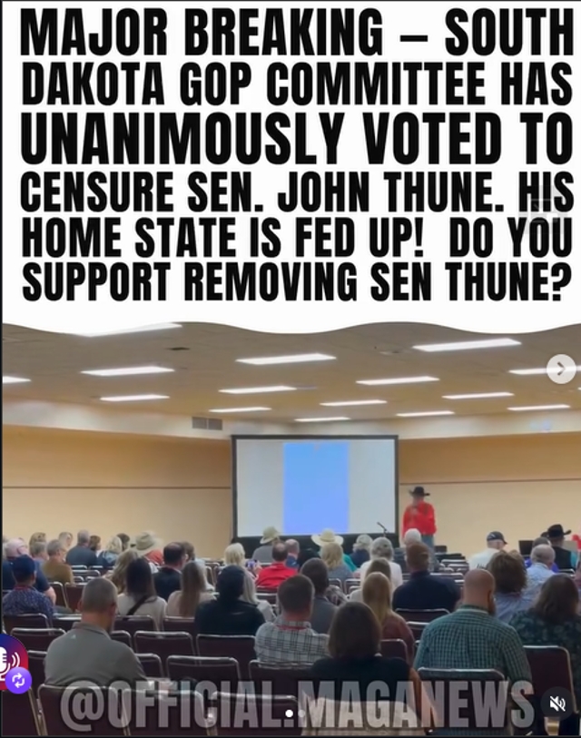 South Dakota GOP Unanimously Censures Senator John Thune Over America First Concerns