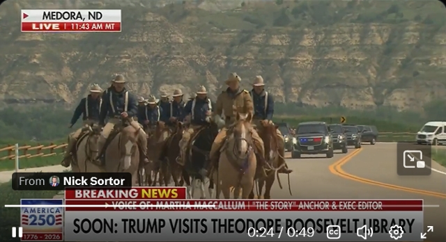 President of the United States Escorted by Rough Riders on Horseback in North Dakota Echoing Teddy Roosevelts 1883 Journey